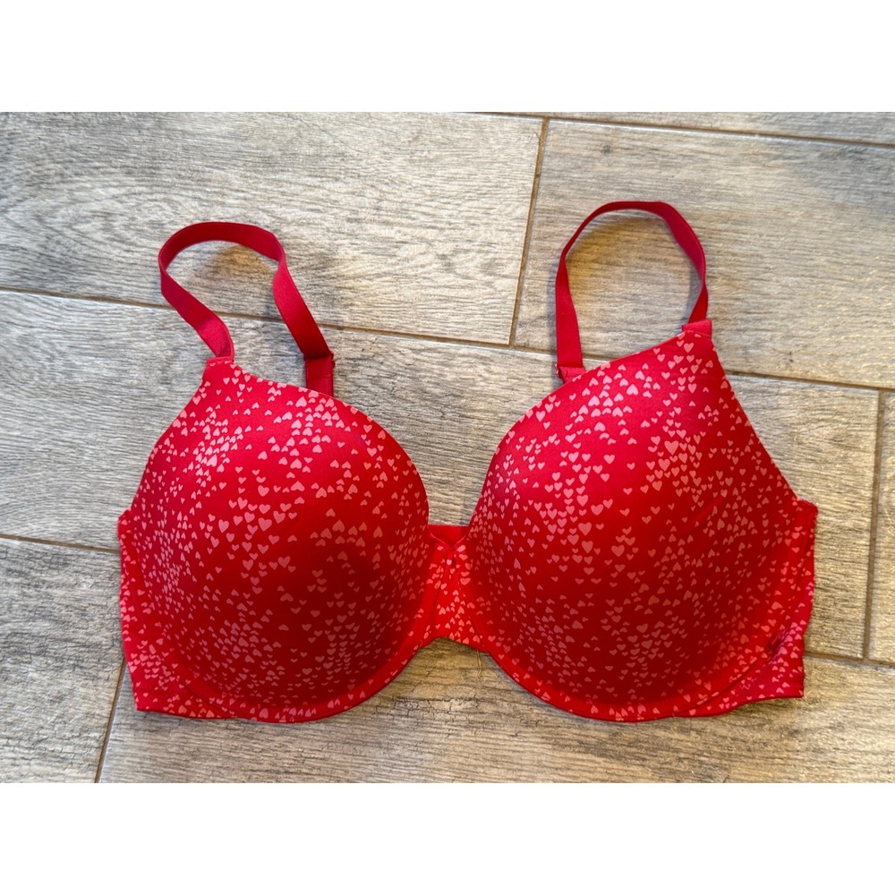 Victorias Secret Heart Plunge Bra 40DD 40 DD Underwire Wired Red Valentine‎ AOP